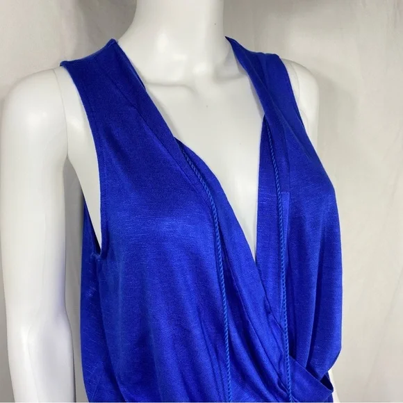 Pink Rose Faux Wrap Plunging V-Neck Royal Blue Romper - Picture 4 of 7